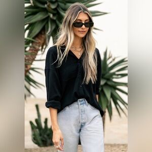 Z Supply Midnight Black Lalo Gauze Button Front Shirt